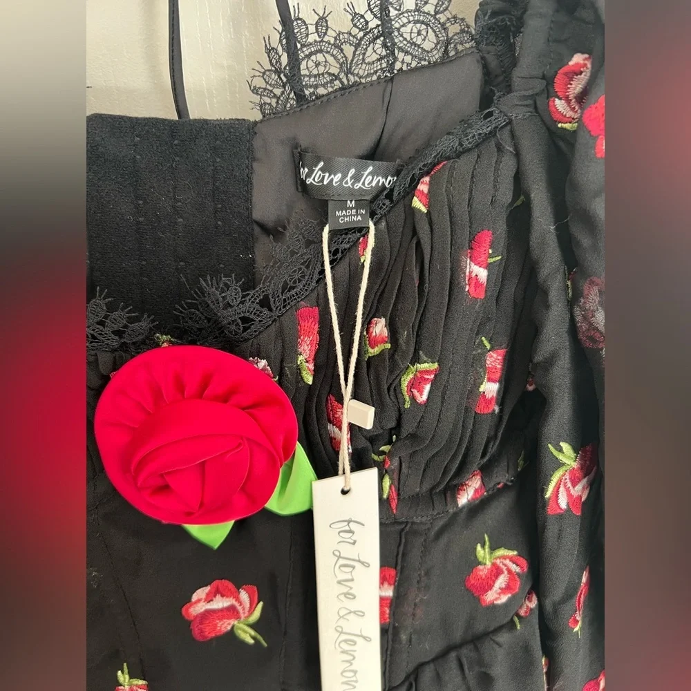 For Love and Lemons Wren Black Floral Mini Dress Size M - Picture 4 of 7